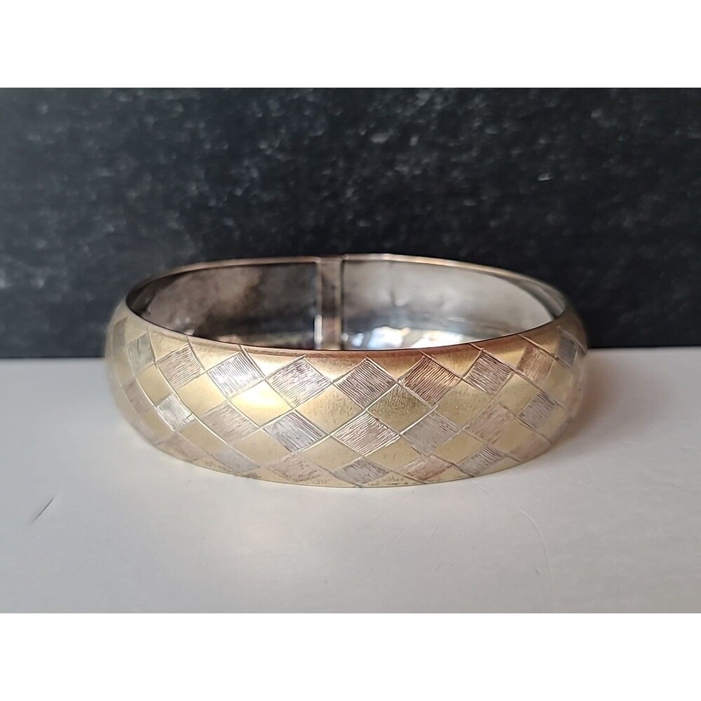 Sterling Silver 925 & 10K GF Checkered Bangle Bracelet Vintage READ Description